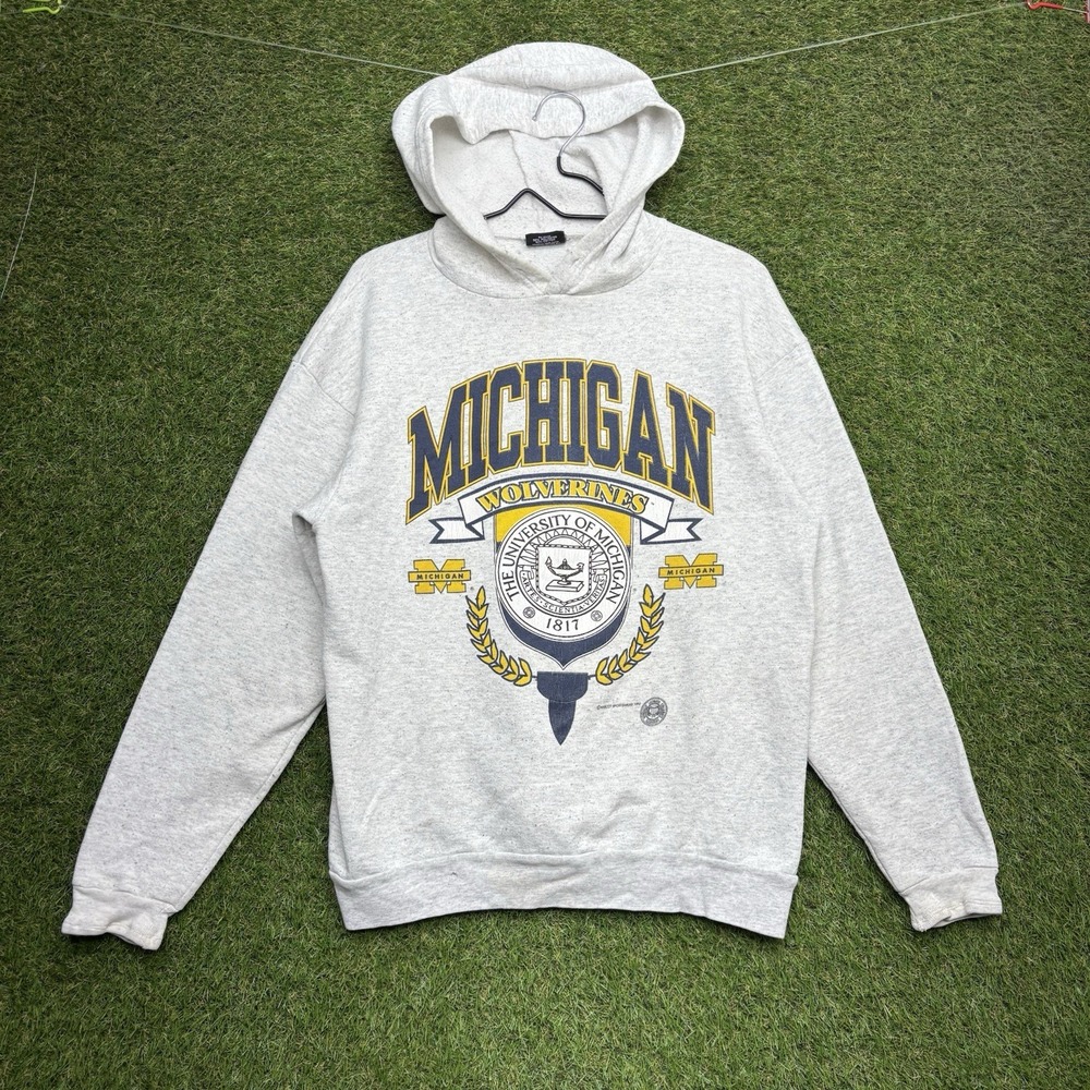 Vintage Michigan Wolverines Hoodie Mens Large University Gray Sweatshirt 90s